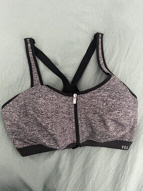 *SOLD* Victoria’s Secret VSX Sport Bra 36DD Gray Front Zip Racerback High Suppor